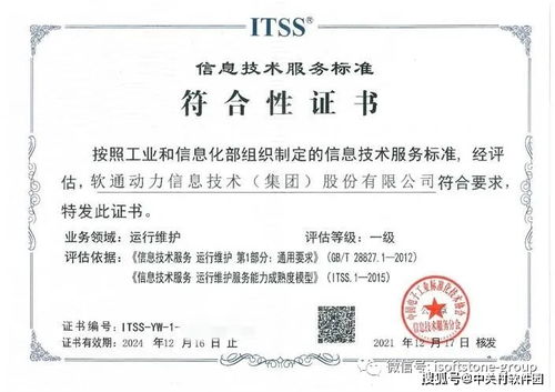 喜报 软通动力荣获ITSS运维服务能力成熟度一级证书